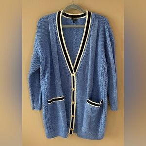 Classic Talbots 2X Heathered Light Blue Boyfriend Cardigan
